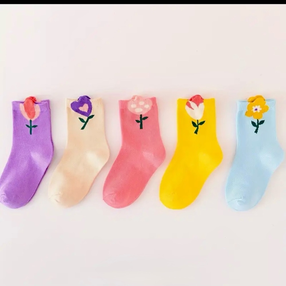 Girl's Cute Floral Sock- 5Pairs - Picture 3 of 6
